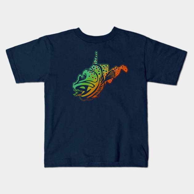 West Virginia State Map Outline Brook Trout Fishing Fly Fishing Art Kids T-Shirt by TeeCreations